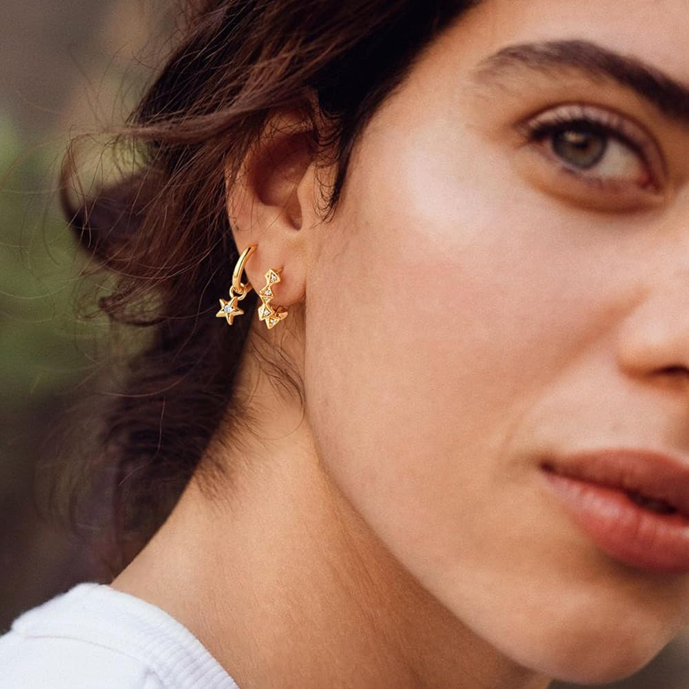 Mevecco Spike CZ Hoop Earrings, Gold, Dainty Chunky Turquoise Hoop Earrings With 18k Gold Ear Pos... | Amazon (US)