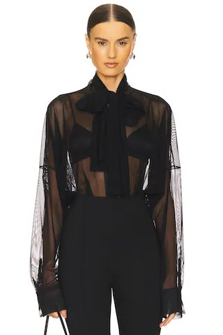 Norma Kamali Super Oversized Bf Shirt Bodysuit in Black from Revolve.com | Revolve Clothing (Global)