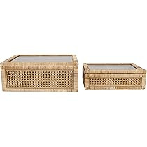 Creative Co-Op Woven Rattan Glass Lids & Fir Wood Frame (Set of 2 Sizes) Display Boxes, Beige | Amazon (US)