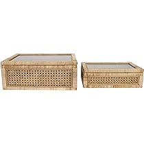 Creative Co-Op Woven Rattan Glass Lids & Fir Wood Frame (Set of 2 Sizes) Display Boxes, Beige | Amazon (US)