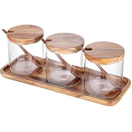 3 Pack 250ml / 8.5oz Clear Glass Seasoning Jar with Wooden Lid and Wooden Spoon, Adorable Sugar B... | Amazon (US)