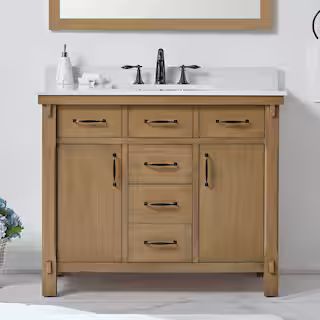 Bellington 42 in. W x 22 in. D x 34 in. H Single Sink Bath Vanity in Almond Toffee with White Eng... | The Home Depot
