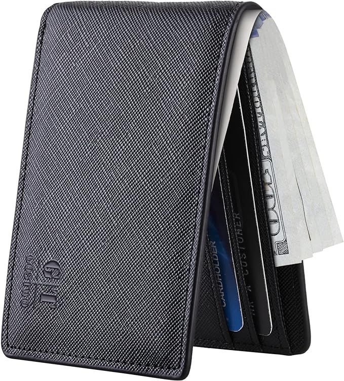 Gostwo Mens Slim Minimalist Front Pocket Wallet Genuine Leather ID Window Card Case RFID Blocking | Amazon (US)