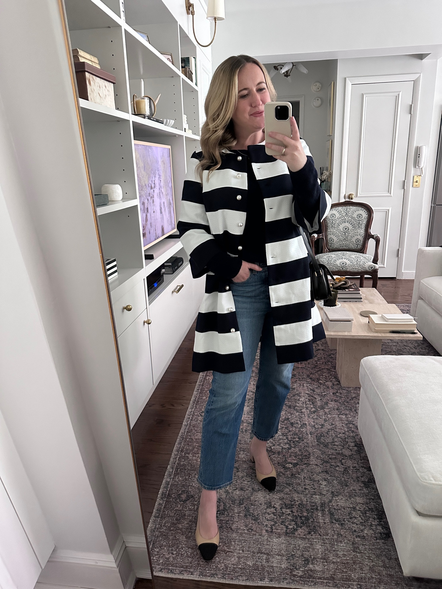 Tuckernuck and Blair Eadie striped car coat dress (M)
Sézane Gaspard sweater (S)
Levi’s 501 crop jeans (28)
Chanel slingbacks
Feminine style
Classic style
Spring outfit 

#LTKSeasonal