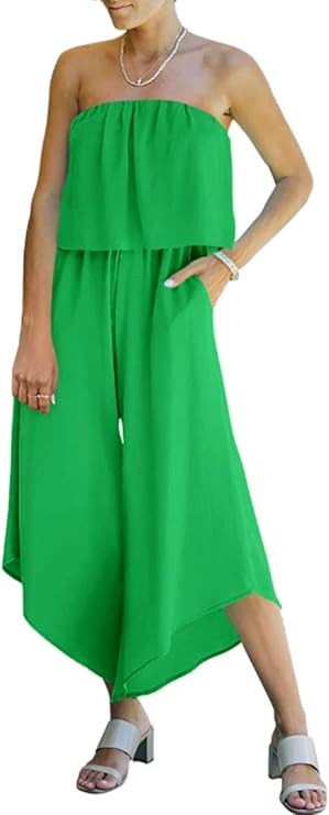 ReoRia Women's Summer Sexy Sleeveless Strapless Flowy Irregular Wide Leg Pants Romper Jumpsuit Wi... | Amazon (US)