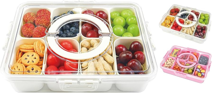 Snackle Box Container, 8 Compartment Divided Serving Tray with Lid and Handle, Snack Box Containe... | Amazon (US)