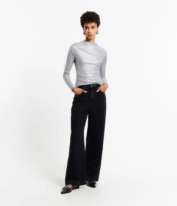 Calça Wide Leg Alfaiatada em Jeans Preto | Renner (BR)