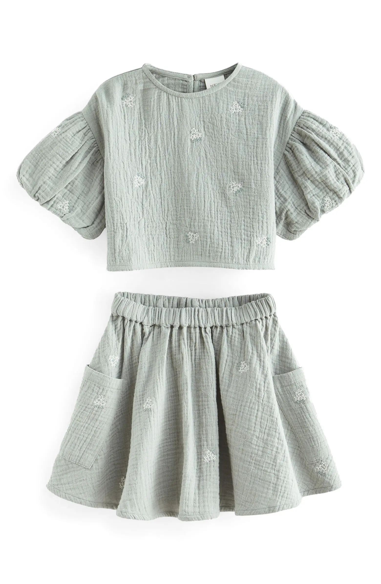 NEXT Kids' Double Cloth Puff Sleeve Top & Skirt Set | Nordstrom | Nordstrom