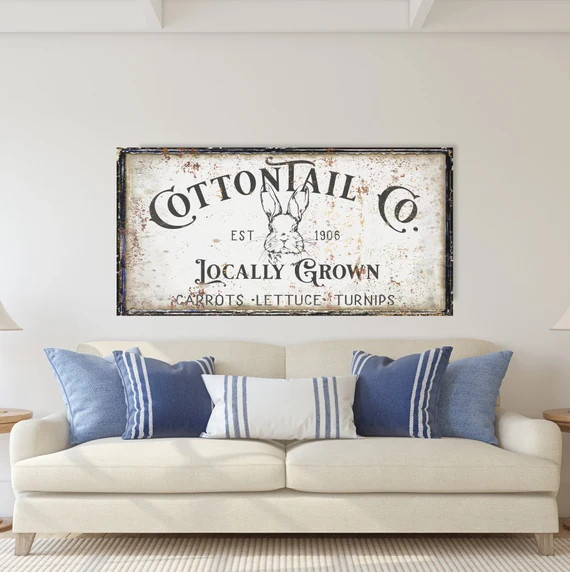 Cottontail Co, Modern Farmhouse Easter Sign, Vintage Easter Decor, Easter Bunny Wall Art, Rustic ... | Etsy (US)