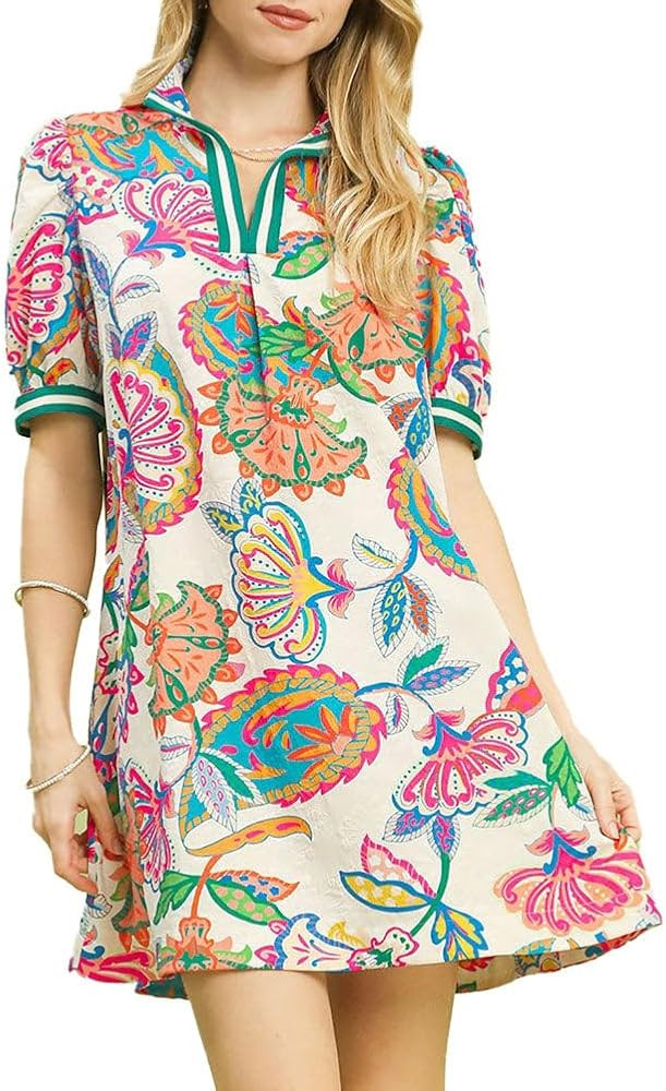 Umgee USA Jacquard Paisley Print Puff Sleeve Tunic Dress | Amazon (US)