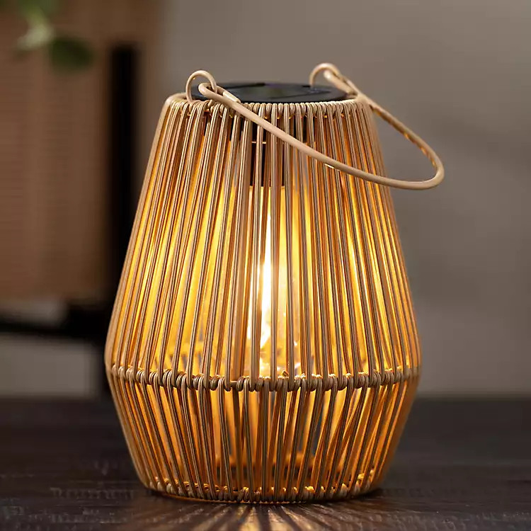 Natural Faux Rattan Hanging Solar Lantern | Kirklands