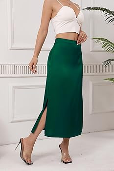 Women's Satin Midi Skirt Dressy Elastic High Waisted Silk Slip Flowy Ruffle Flared Cocktail Party... | Amazon (US)
