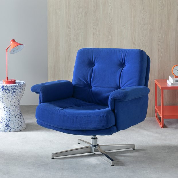 Habitat Dawson Fabric Swivel Chair - Blue | Habitat UK