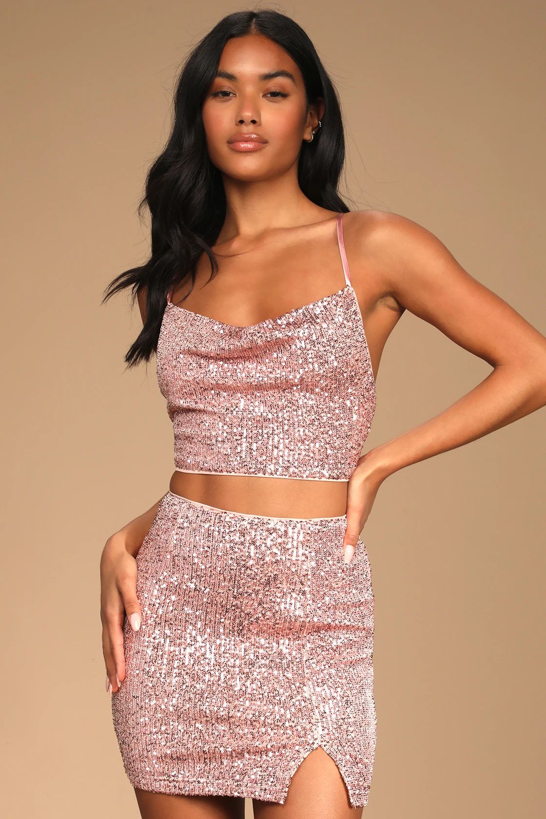 Get the Glam Light Pink Sequin Two-Piece Bodycon Mini Dress | Lulus (US)
