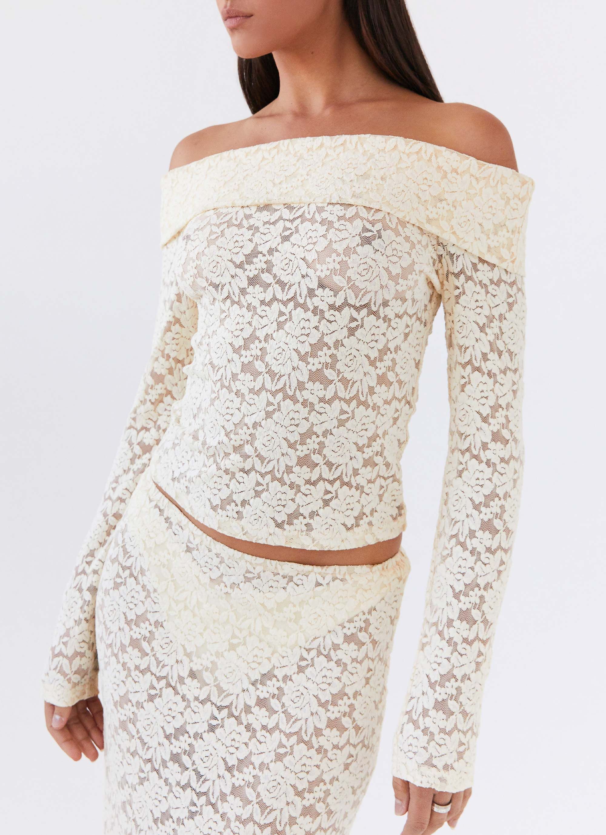 Zephyra Lace Long Sleeve Top - Natural | Peppermayo (Global)