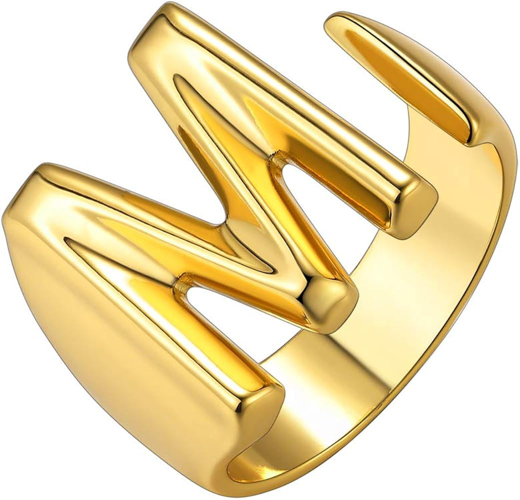 GoldChic Jewelry Personalized Gold Bold Initial Letter Open Ring Adjustable Women Statement Rings... | Amazon (US)