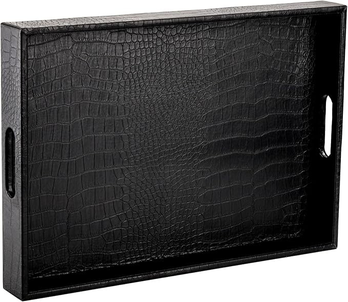 Black Serving Tray for Coffee Table, Decorative Ottoman Tray with Handles, 17x12 Inch Rectangular... | Amazon (US)