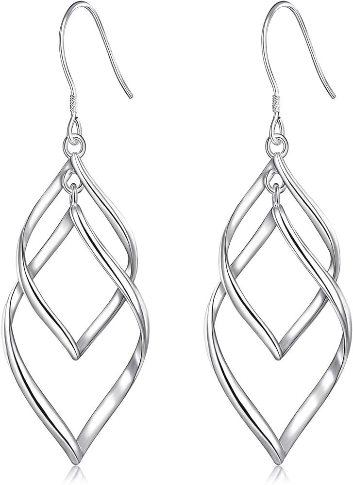 Sterling Silver Dangle Earrings for Women, 14k Gold Plated Double Linear Drop Statement Earrings ... | Amazon (US)