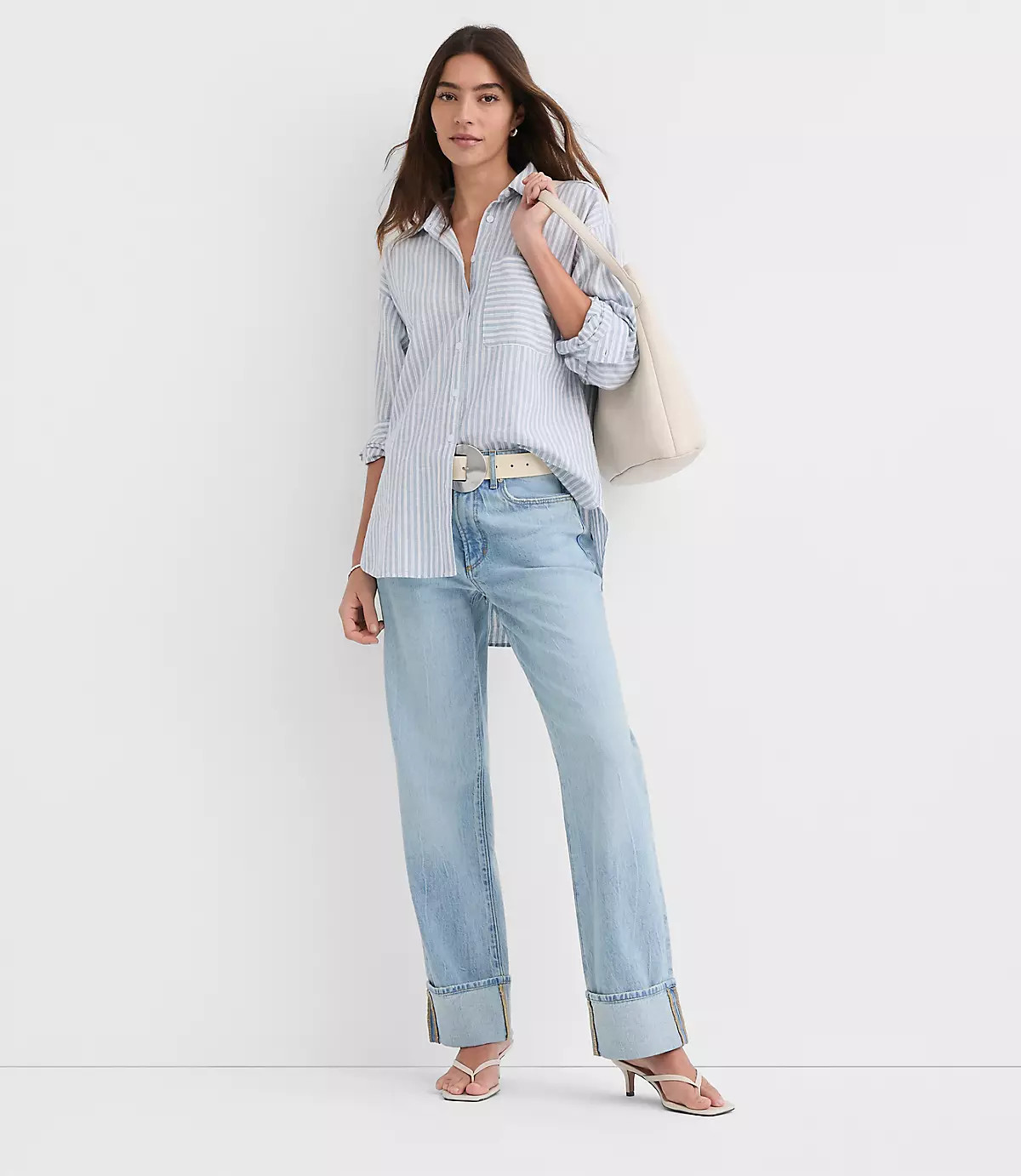 Striped Linen Cotton Everyday Oversized Pocket Shirt | LOFT