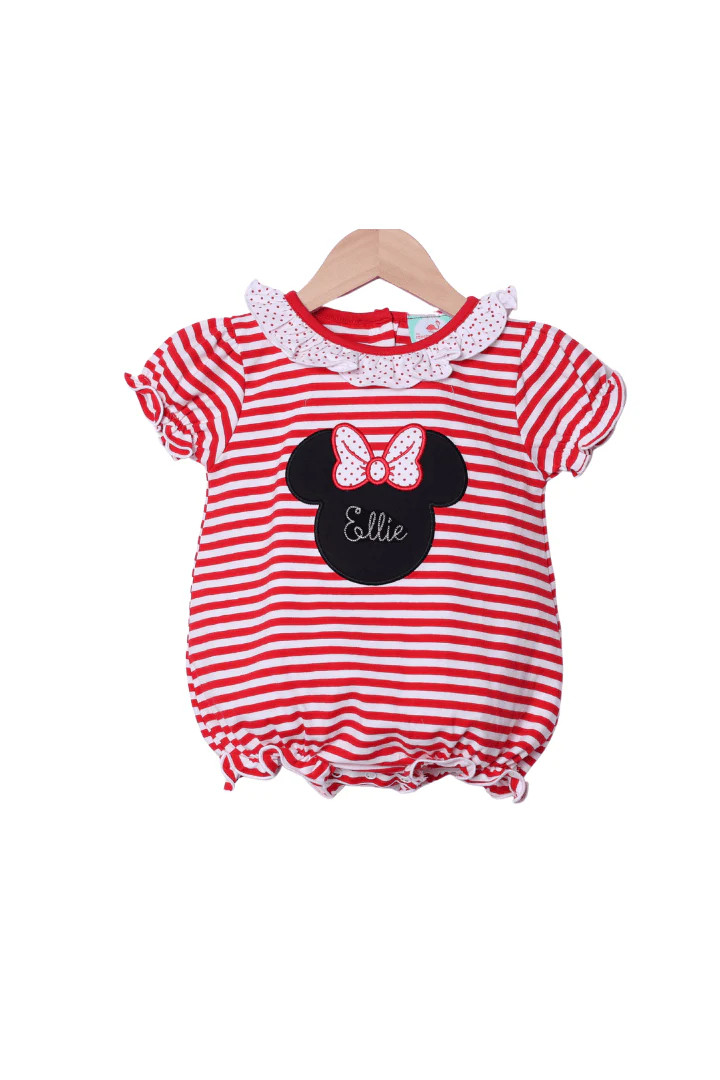 Applique Mouse Red Stripe Ruffle Bubble | The Smocked Flamingo
