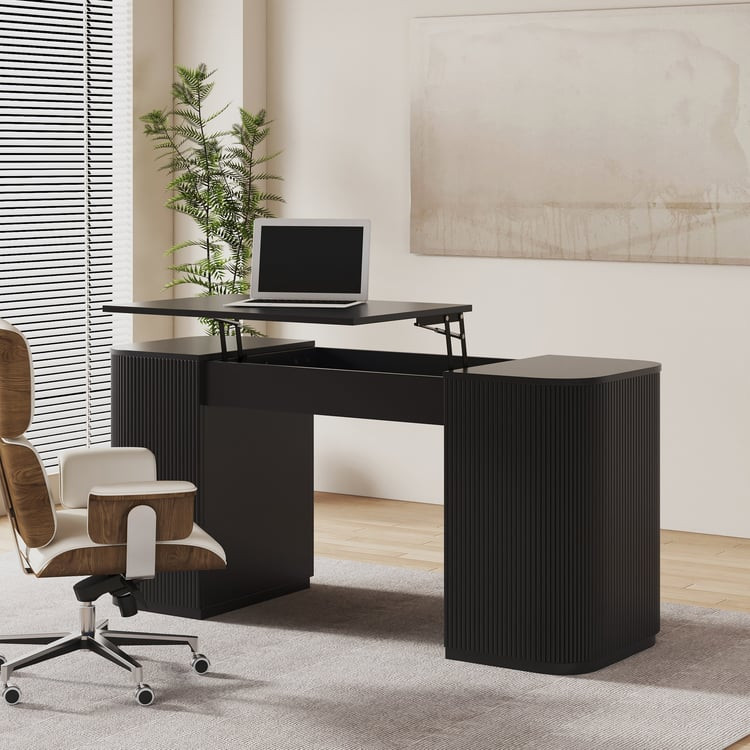 Modern Black Standing Computer Desk with 2 Doors and Storage Office Desk (59.8" ) | Homary