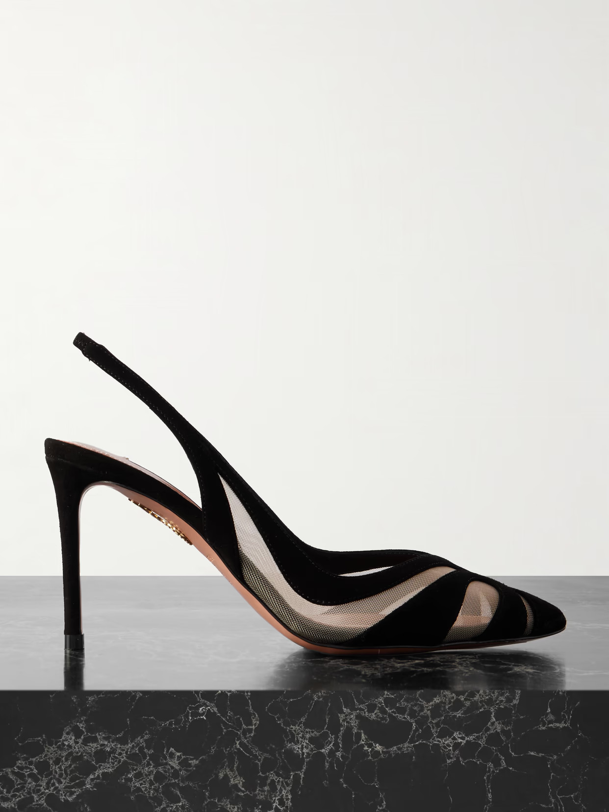 Aquazzura - Lune 85 Mesh-trimmed Suede Slingback Pumps - Black | NET-A-PORTER (US)