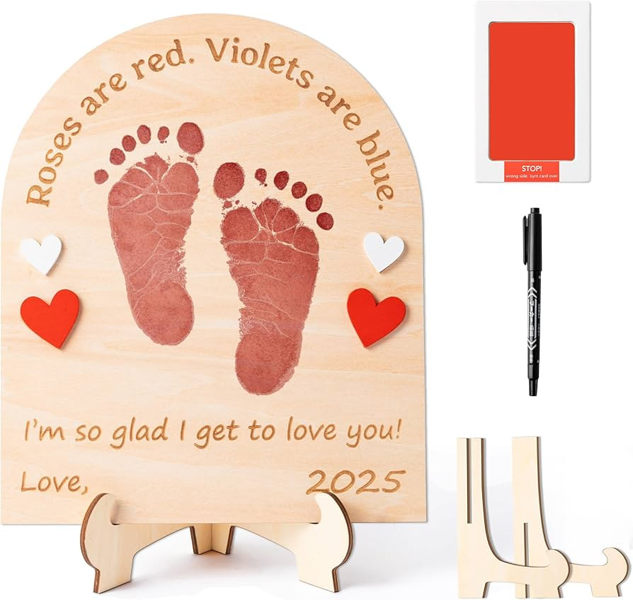 R HORSE Baby's First DIY Valentine Footprint Art Sign Craft, Engraved 3D Wooden Hanging Ornament,... | Amazon (US)