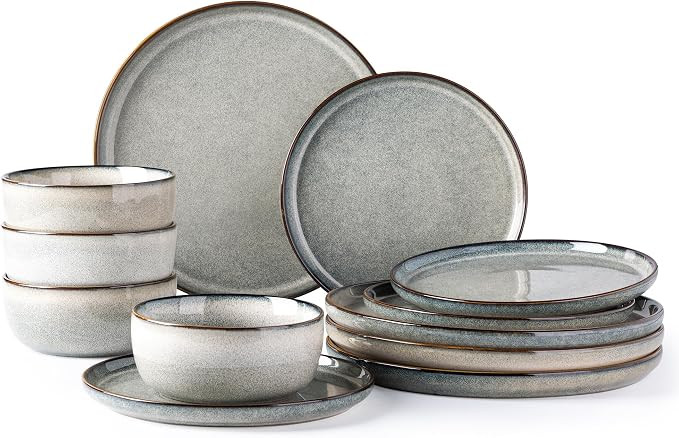 GBHOME Dinnerware Sets for 4, 12 Pieces Ceramic Plates and Bowls Set | Scratch Resistant Stonewar... | Amazon (US)