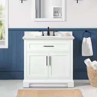 Home Decorators Collection Doveton 36 in. Single Sink Freestanding White Bath Vanity with White E... | The Home Depot
