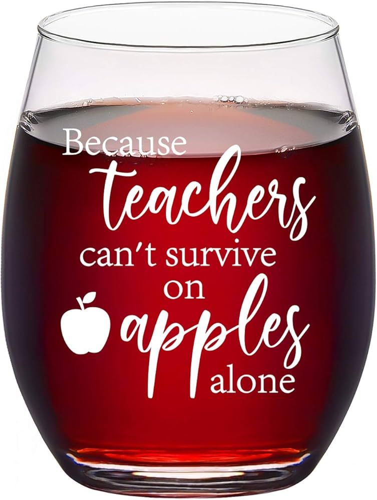 Futtumy Teacher Gifts, Because Teachers Can't Survive On Apples Alone Stemless Wine Glass for Tea... | Amazon (US)