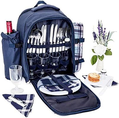 Juvale Picnic Basket Backpack Set for 4 with Insulated Cooler, Detachable Wine Bottle Holder, Bla... | Amazon (US)