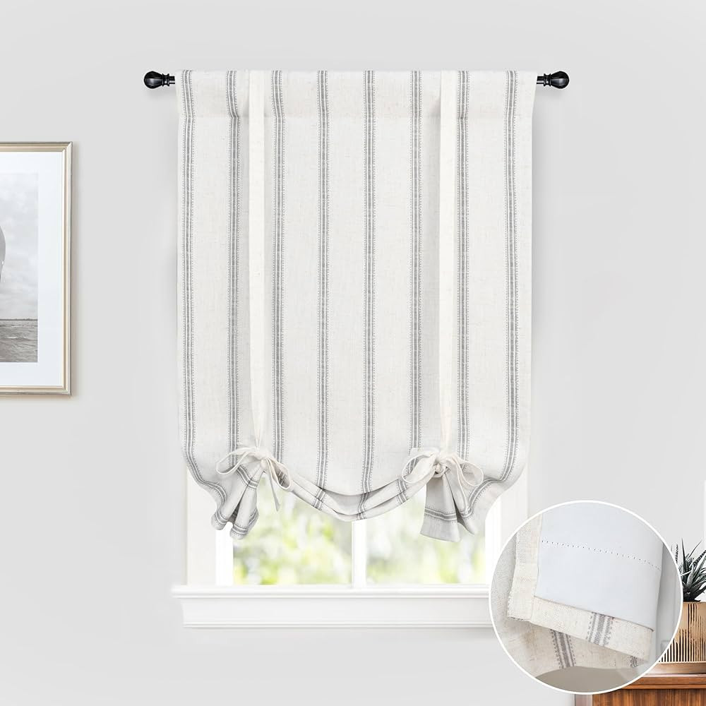 DriftAway Farmhouse Double Layer Linen Blackout Tie Up Curtains Thermal Insulated Vertical Stripe... | Amazon (US)