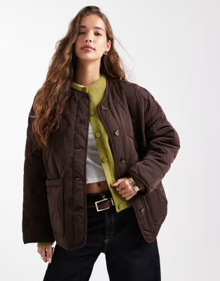Object onion quilted front pocket bomber in brown | ASOS | ASOS (Global)