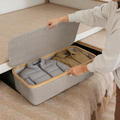 Underbed Storage Box With Bamboo Frame, 42L Flip-Top Bed Storage Container For Blankets, Sheets, Towels And Seasonal Clothing, Space-Saving Organizer | Wayfair North America