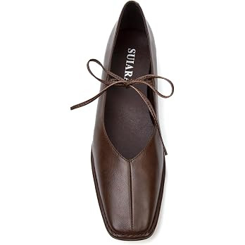 Lace up Ballet Flats Women Square Toe Mary Jane Flats Bow Slip On Comfortable Ballerina Shoes | Amazon (US)