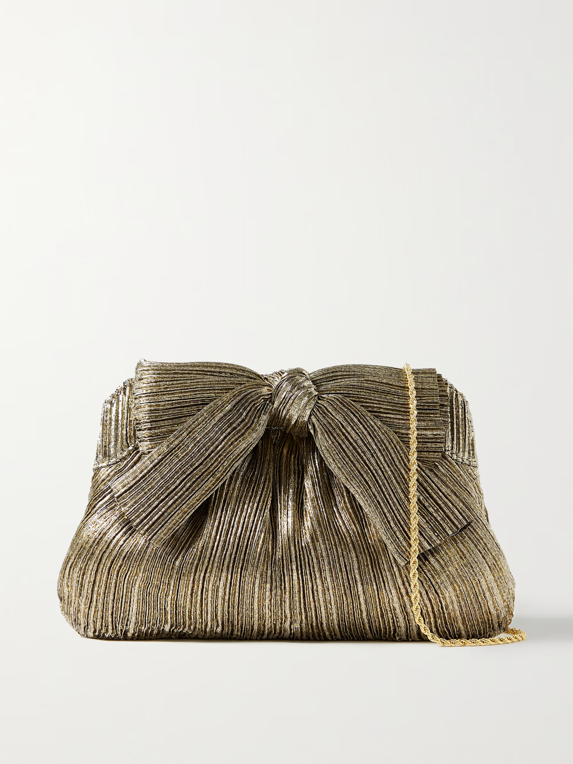 Rayne bow-embellished plissé-lamé clutch | NET-A-PORTER (US)
