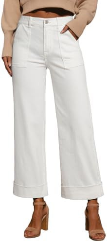 EVALESS Womens High Waist Wide Leg Jeans Trendy Cropped Denim Pants Solid Ankle Length Stretchy J... | Amazon (US)