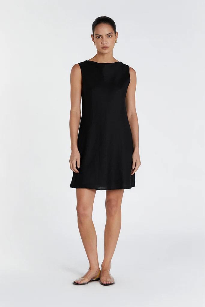 HARMONY BLACK COWL LINEN MINI DRESS | DISSH