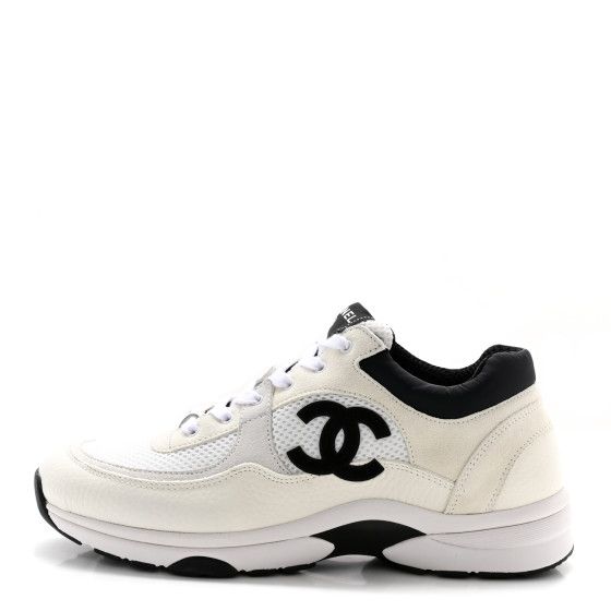 Mesh Suede Calfskin Grained Calfskin Womens CC Sneakers 41 White Black | FASHIONPHILE (US)