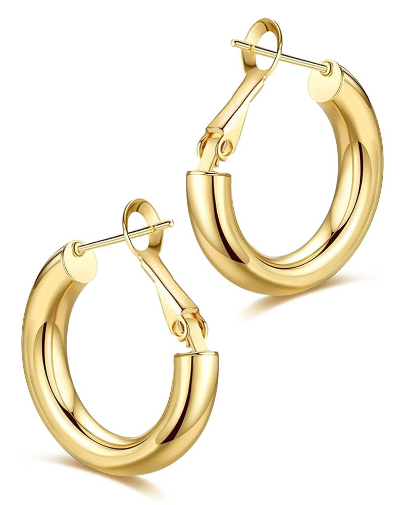 wowshow Gold Hoop Earrings for Women Chunky Hoops 14K Gold Plated Thick Hollow Tube Lightweight E... | Amazon (US)