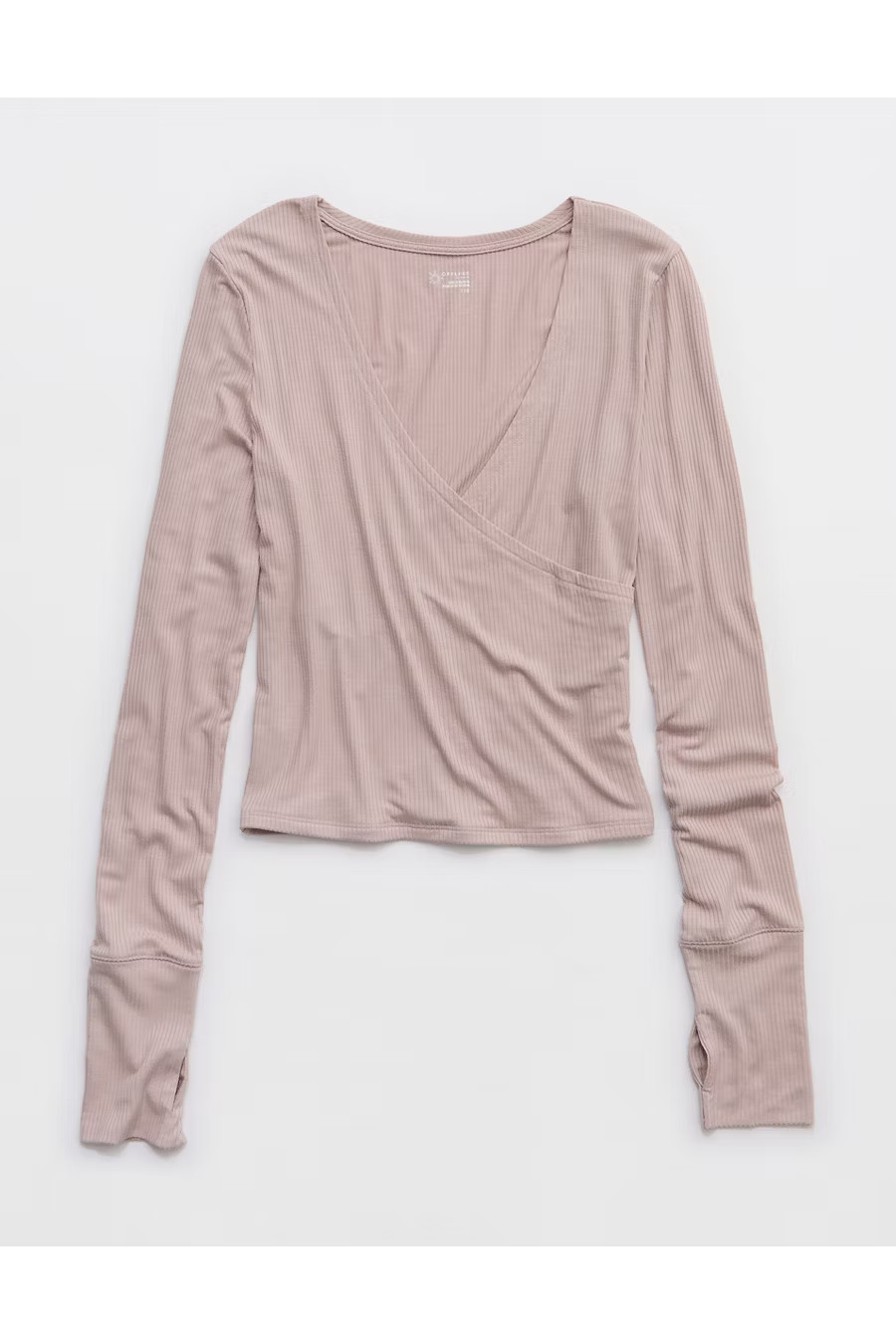 OFFLINE By Aerie Thumbs Up Ribbed Wrap Top Women's Pebble M | Aerie
