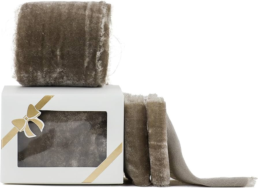 HUIHUANG Frayed Velvet Ribbon 2 inch Handmade Ginger Snap Fring Velvet Ribbon for Gift Wrapping, Flo | Amazon (US)