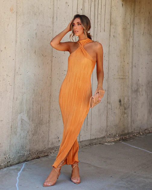 Cabo Plisse Twisted Front Maxi Dress - Marigold | VICI