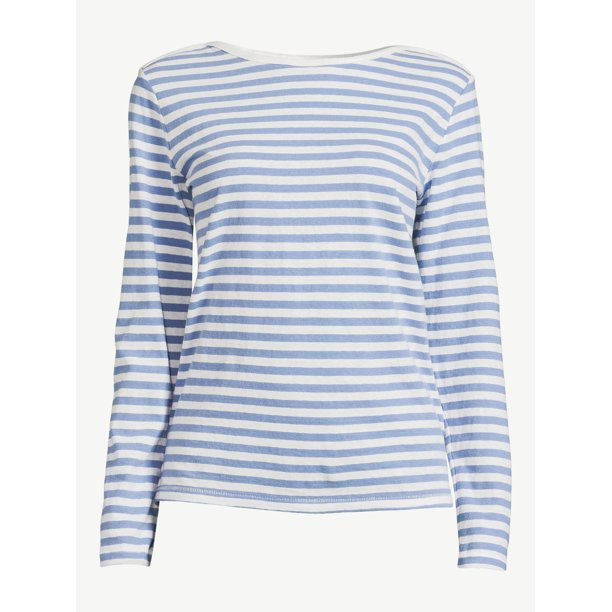 Free Assembly Women's Breton Stripe T-Shirt with Drop Shoulder Long Sleeves | Walmart (US)