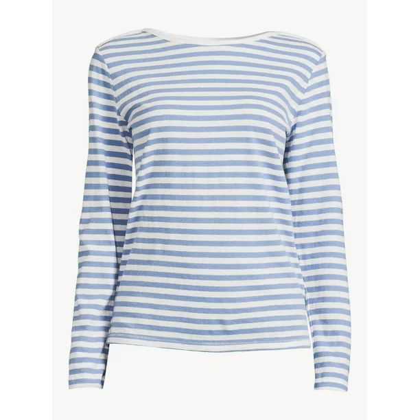Free Assembly Women's Breton Stripe T-Shirt with Drop Shoulder Long Sleeves | Walmart (US)