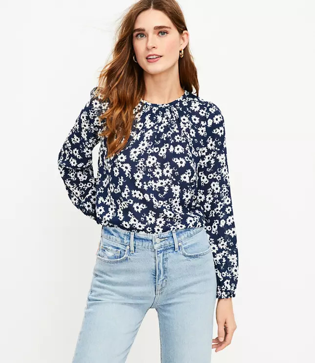 Petite Floral Ruffle Cuff Blouse | LOFT
