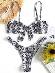 Knotted Snakeskin Print High Cut Bikini Set | ZAFUL (Global)