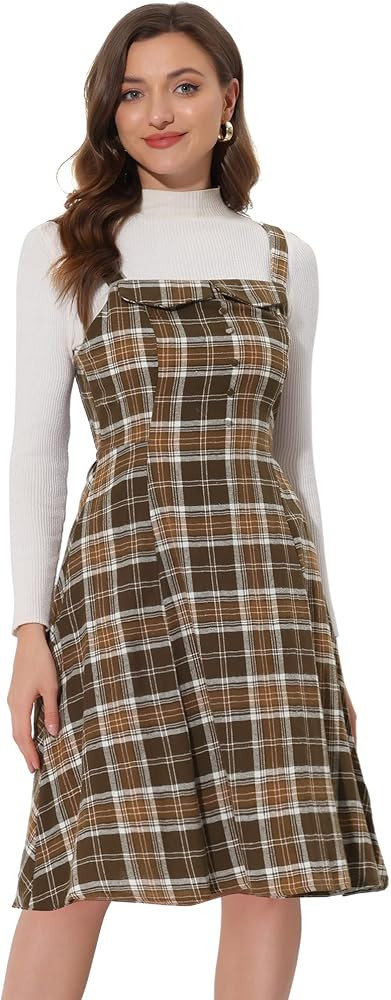 Allegra K Women's Christmas Plaid Dress Vintage Sleeveless Tie Waist A-Line Pinafore Overall Dres... | Amazon (US)