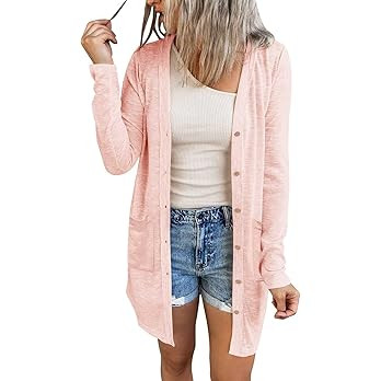 MEROKEETY Women's Lightweight Cardigan Summer Long Open Front Button Down Trendy Loose Outwear wi... | Amazon (US)