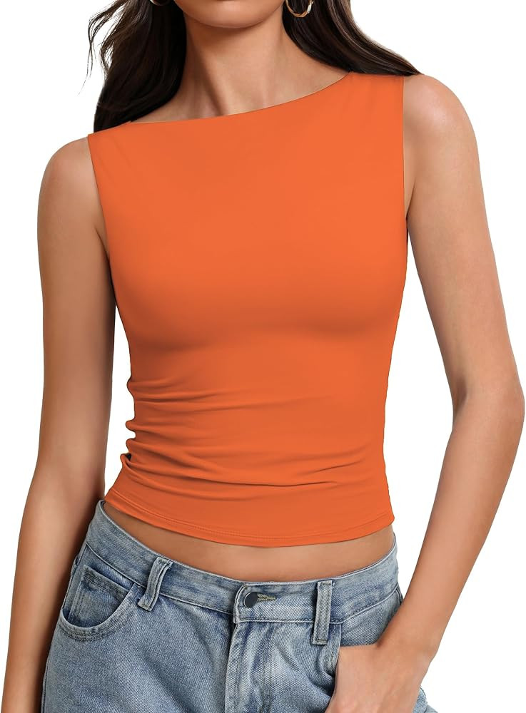 Avidlove Boat Neck Tops for Women Seamless Double Lined Tank Top Cute Basic Fitted Summer Going Out Outfits | Amazon (US)